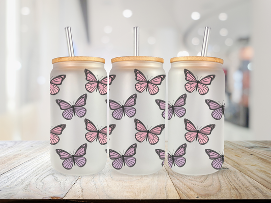 Pink & Purple Butterflies 20 oz Glass Cup