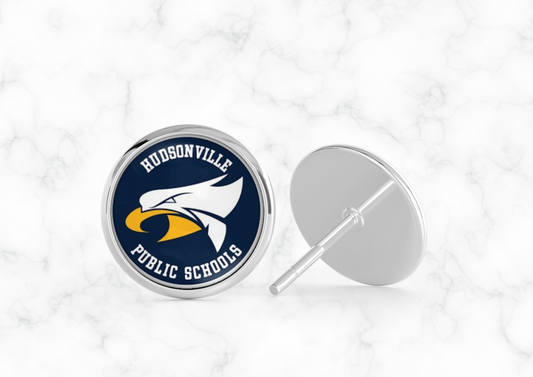 Glass Dome Aluminum Stud Earrings - Hudsonville Eagles (1)
