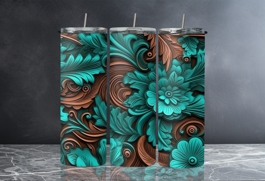 Teal & Floral 20 oz Skinny Tumbler