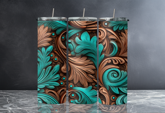 Teal Leafy 20 oz Skinny Tumbler