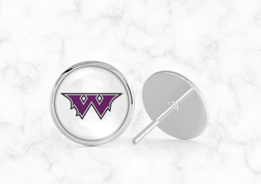 Glass Dome Aluminum Stud Earrings - Wyoming Wolves (2)