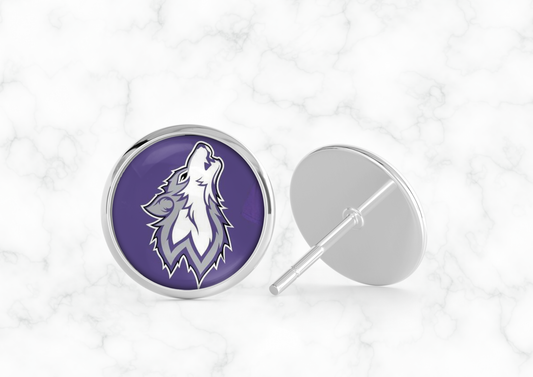 Glass Dome Aluminum Stud Earrings - Wyoming Wolves (1)