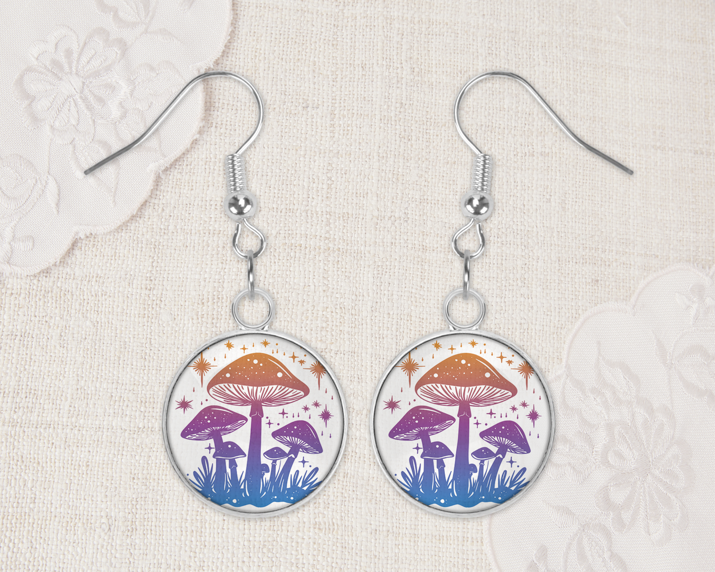Handmade Aluminum & Glass Earrings - Mushrooms