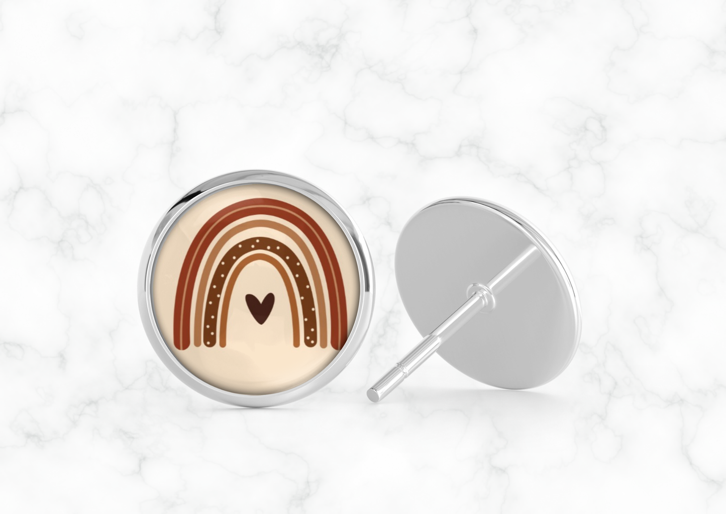 Glass Dome Aluminum Stud Earrings - Rainbow (E22N)