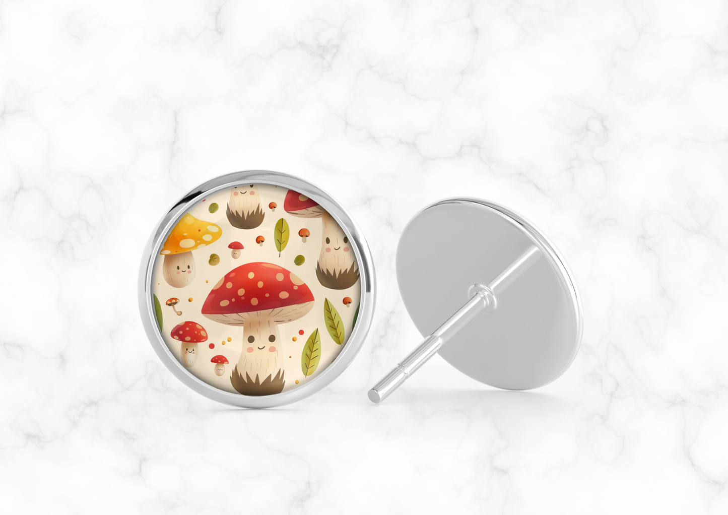 Glass Dome Aluminum Stud Earrings - Mushrooms (E24N)