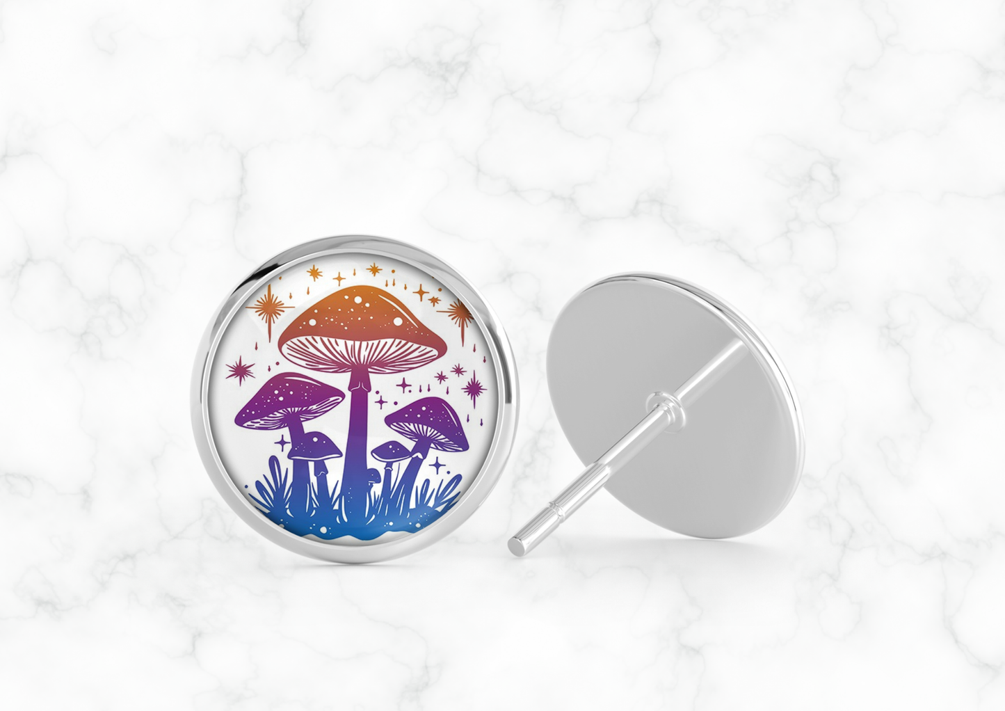 Glass Dome Aluminum Stud Earrings - Mushrooms (E26N)