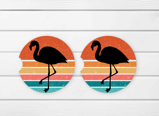 Retro Flamingo Ceramic Car Coaster Set