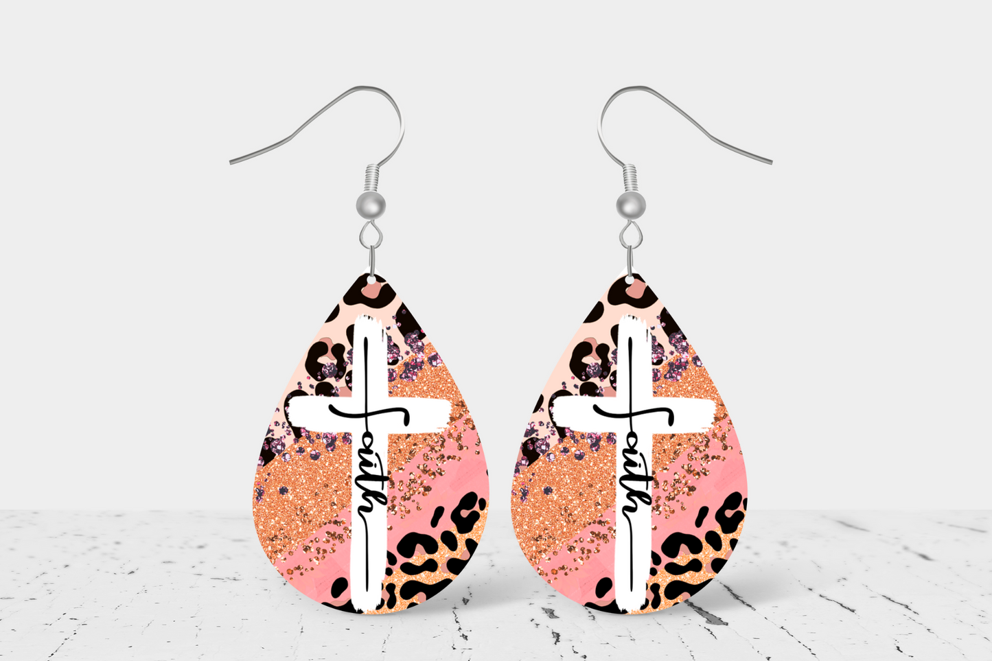 Teardrop Earrings (E29E) - Faith Cross