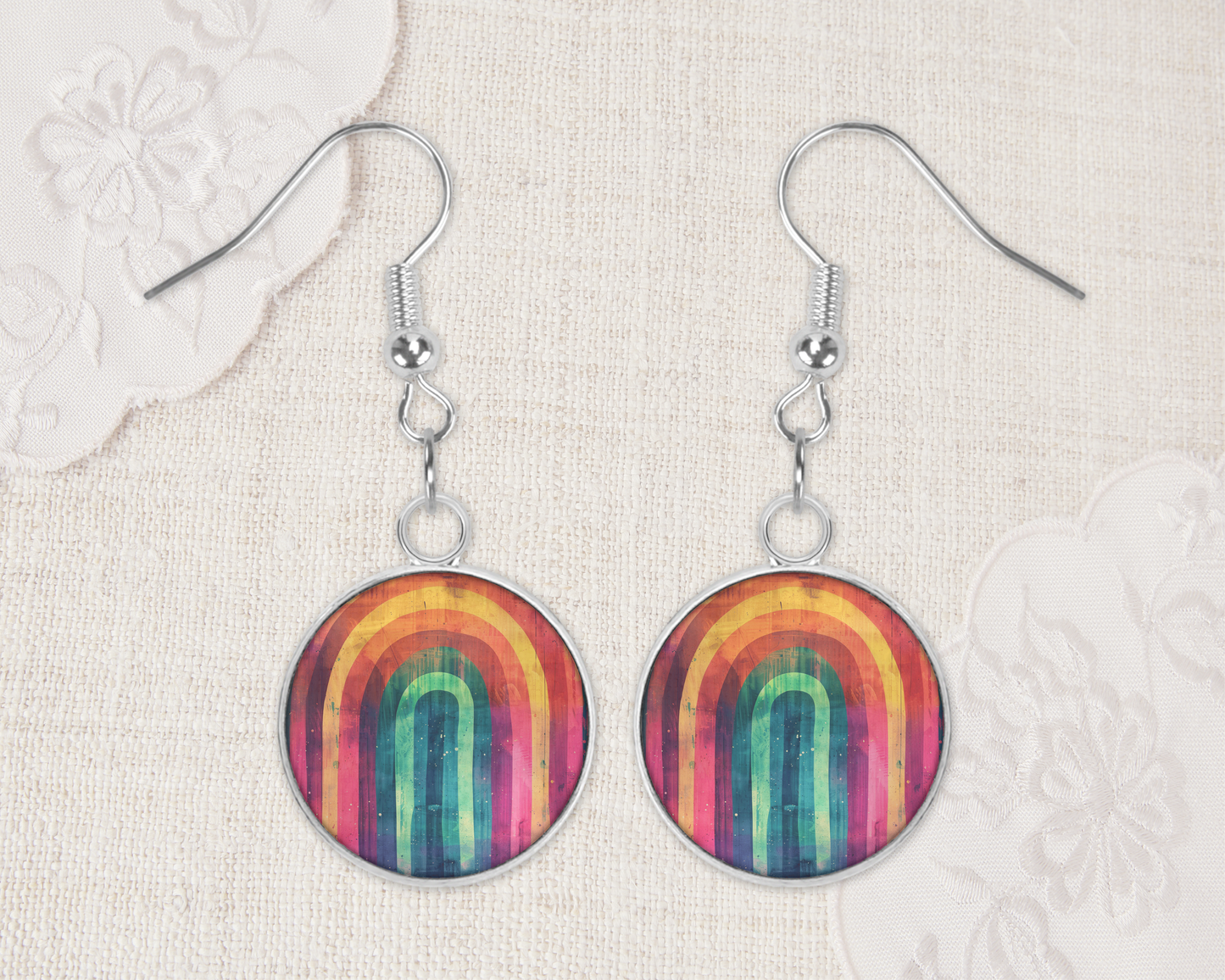 Handmade Aluminum & Glass Earrings - Rainbow