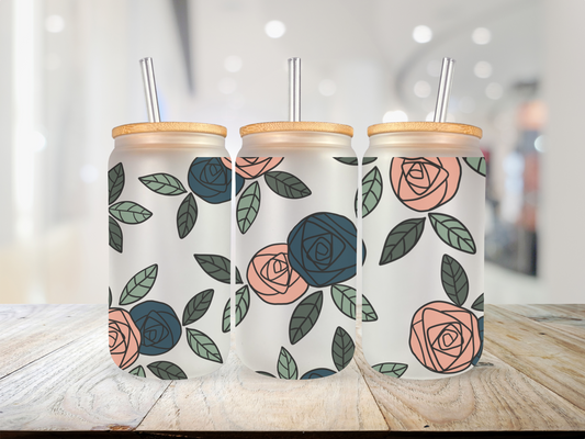 16 oz Glass Cup - Roses