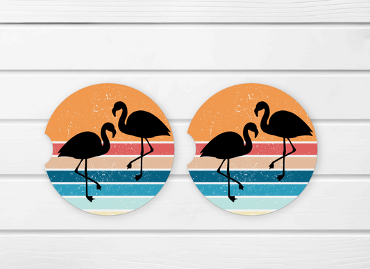 Retro Flamingos Ceramic Car Coaster Set