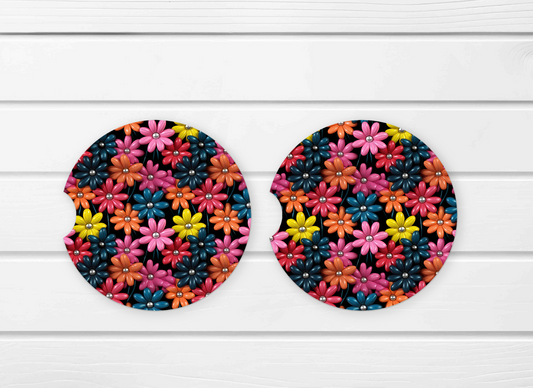 3D Tiny Flowers (2) Ceramic Car Coaster Set