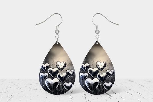 3D Heart Teardrop Earrings