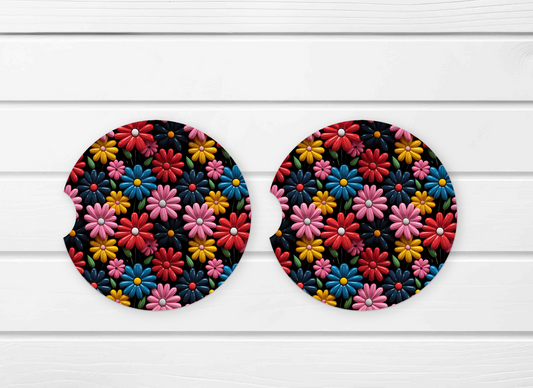 3D Tiny Flowers (4) Ceramic Car Coaster Set