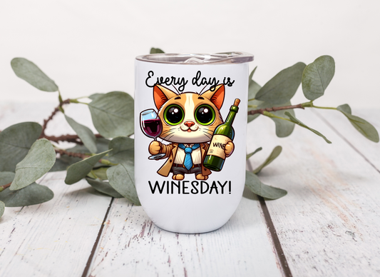 Everyday is WINESDAY! Wine Cat - 12 Oz Wine Tumbler