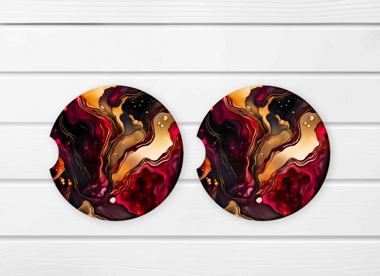 Red Marble Ceramic Car Coaster Set