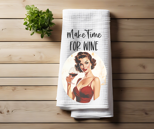 Waffle Weave Towels (24x16 in) - Retro Make Time For Wine