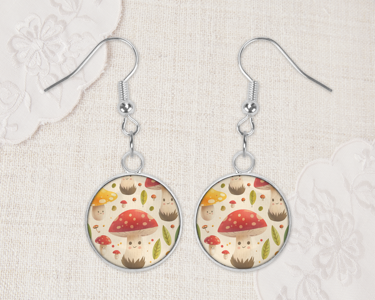 Handmade Aluminum & Glass Earrings - Mushrooms