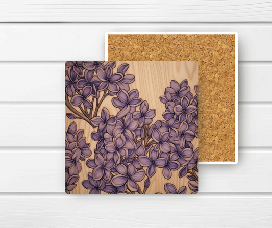 4x4 Ceramic Coaster (E43H) - Purple Lilac Faux Wood