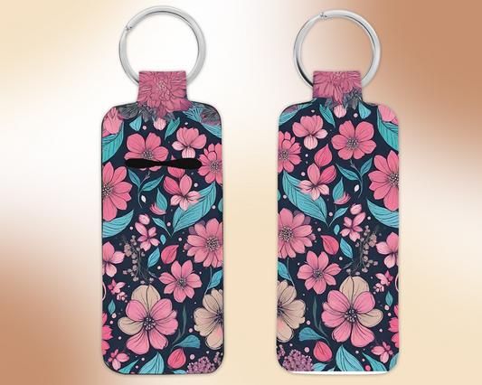 Chapstick / Lip Balm Keychain - (E45C) Pink Floral
