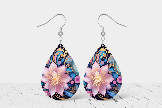 Pink Floral Teardrop Earrings