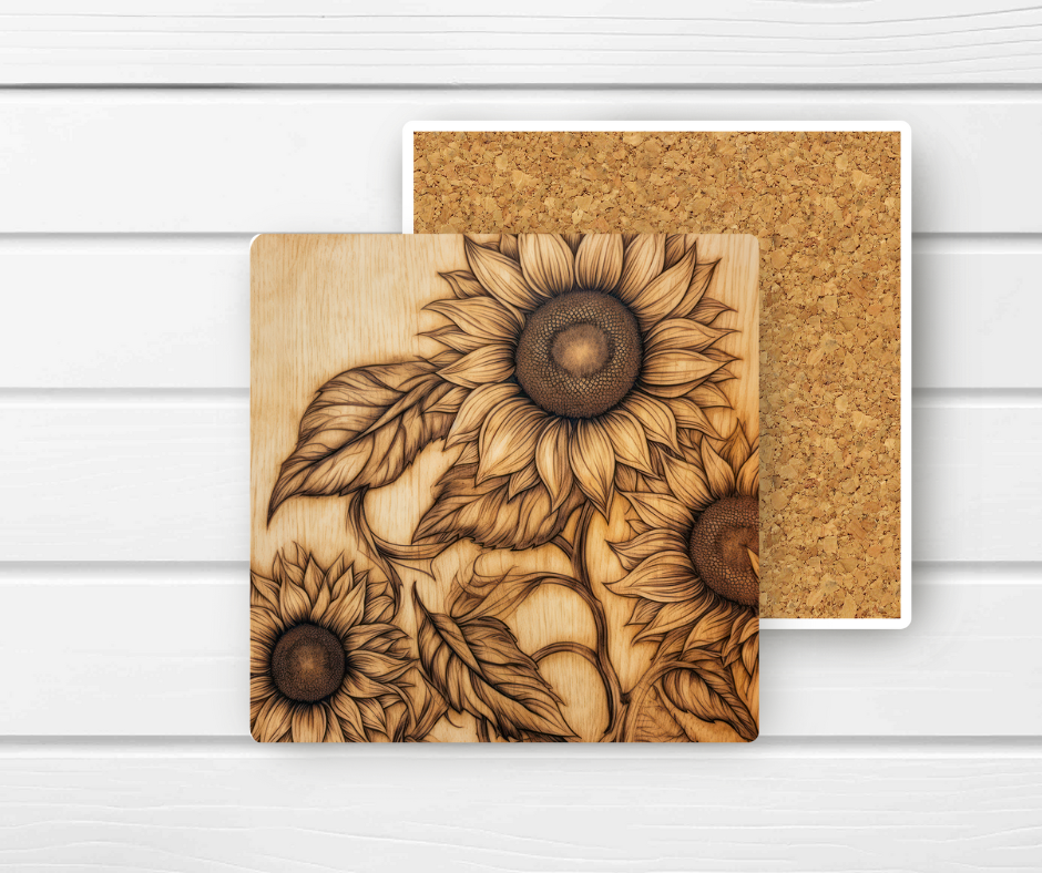 4x4 Ceramic Coaster (E47H) - Sunflower Faux Wood