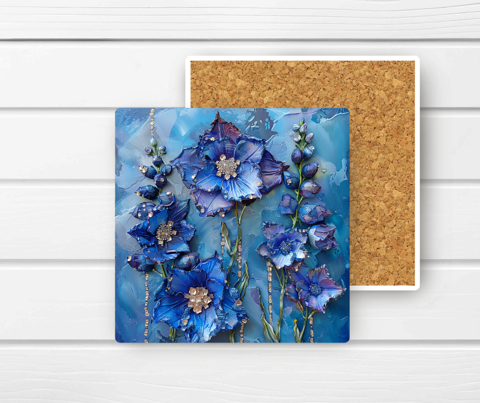 4x4 Ceramic Coaster (E4H) - Blue Floral