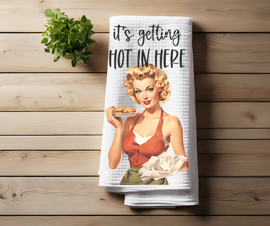 Waffle Weave Towels (24x16 in) - Retro It's Getting Hot in Here