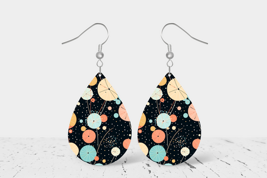 Black Bubble Floral Teardrop Earrings