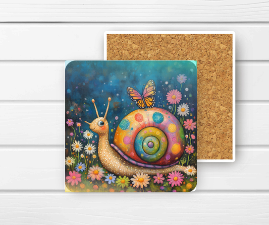 4x4 Ceramic Coaster (E53H) - Snail & Butterfly