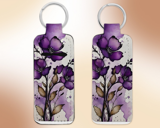 Chapstick / Lip Balm Keychain - (E5C) Purple Floral