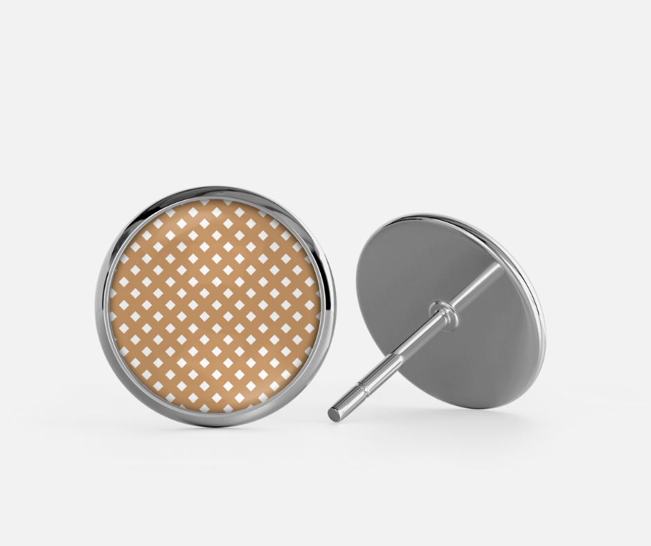 Glass Dome Aluminum Stud Earrings - Yellow checkered