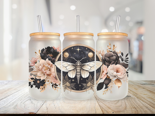 Moth & Floral 20 oz Glass Cup