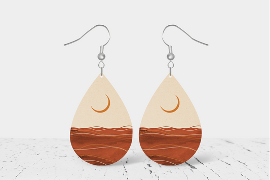 Crescent Moon & Dessert Teardrop Earrings