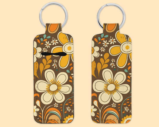Chapstick / Lip Balm Keychain - (E64C) 70's Floral