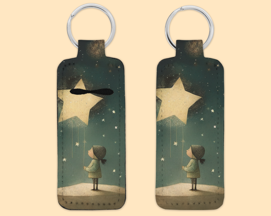 Chapstick / Lip Balm Keychain - (E66C) Girl Wishing on a star