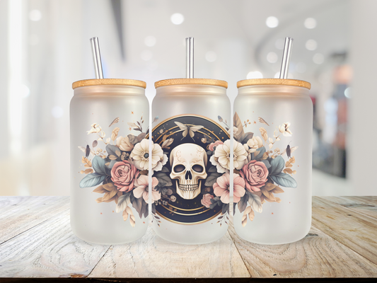 BOHO Floral Skull 20 oz Glass Cup