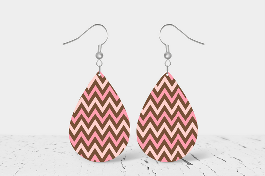 Pink & Brown Zig Zag Teardrop Earrings