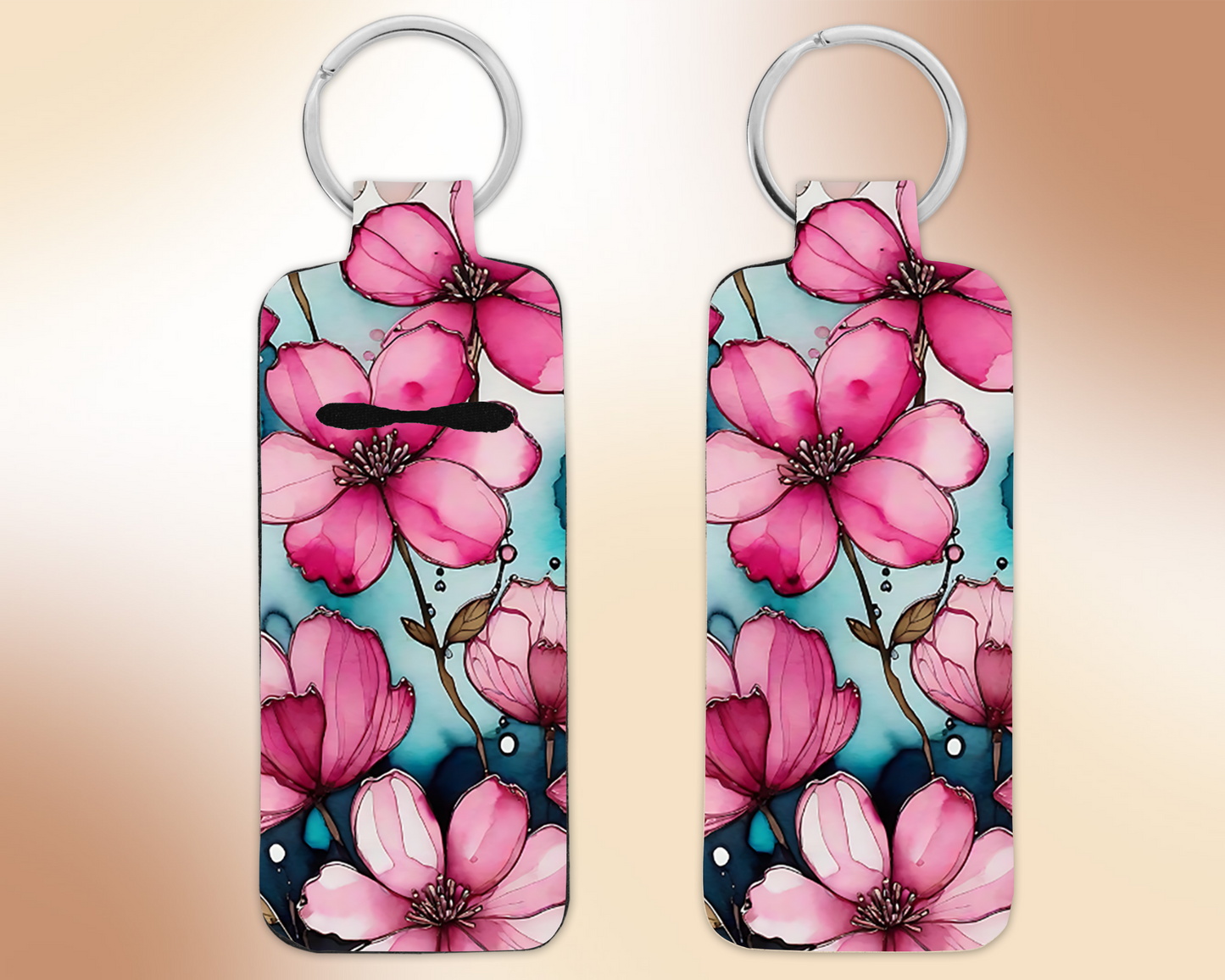 Chapstick / Lip Balm Keychain - (E6C) Pink Floral