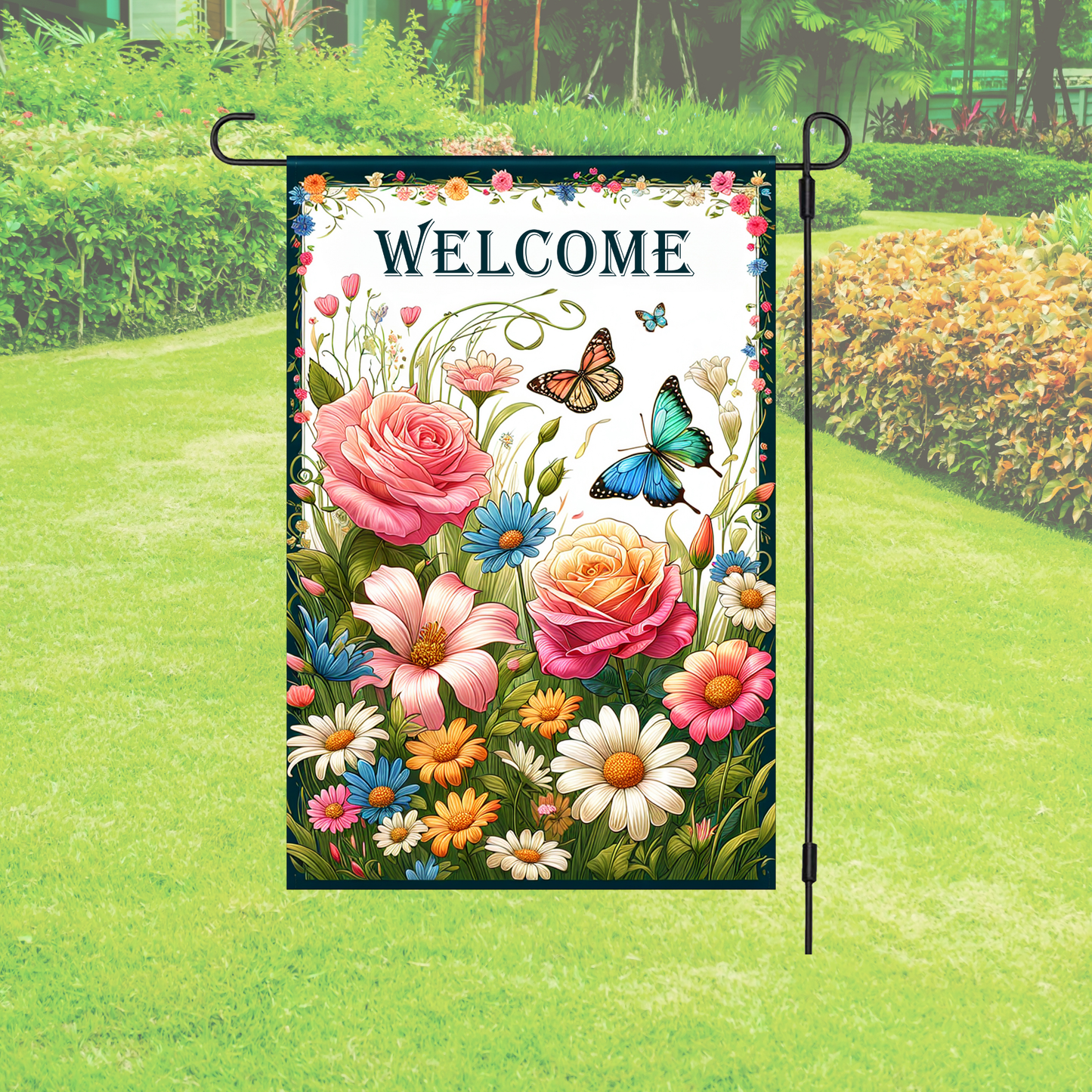 Garden Flag – Welcome Butterfly Flower Garden