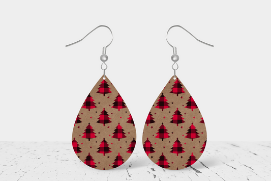 Red & Black Plaid Tree Teardrop Earrings