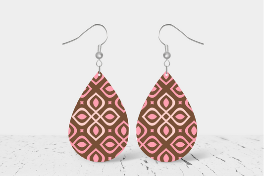 Brown with Designs Teardrop Earrings