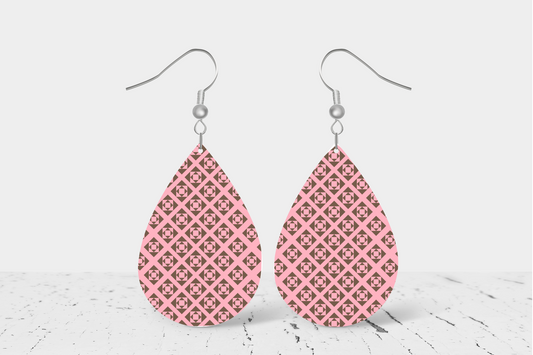 Pink with tiny Designs Teardrop Earrings