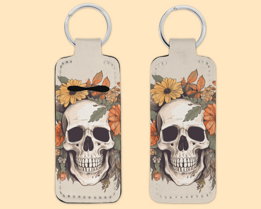 Chapstick / Lip Balm Keychain - Skull & Flowers
