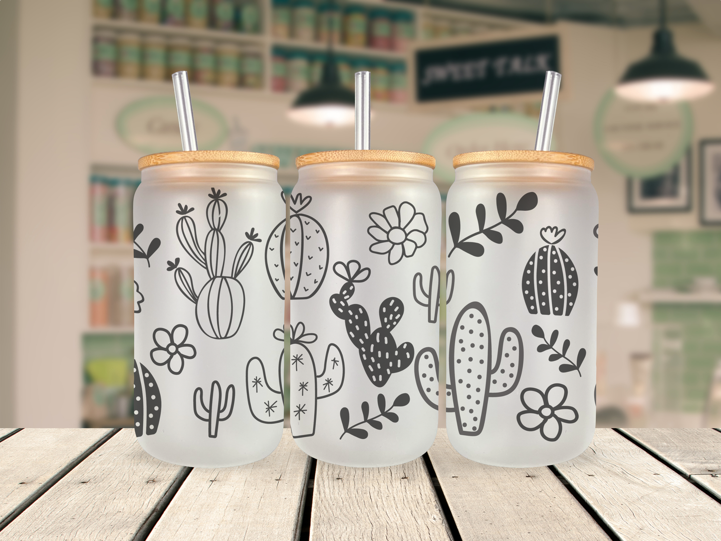 16 oz Glass Cup - Cactus