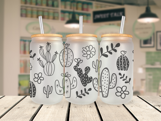 16 oz Glass Cup - Cactus