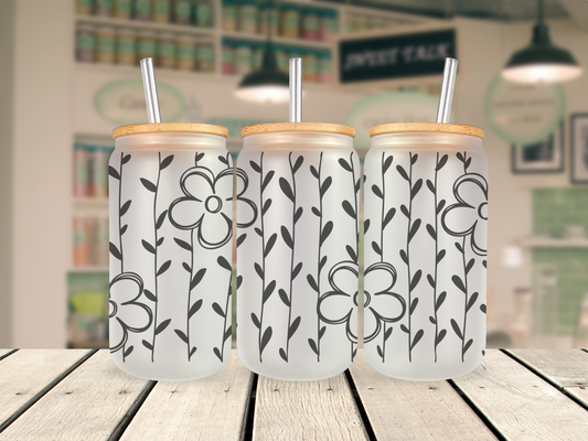 16 oz Glass Cup - Flower vines