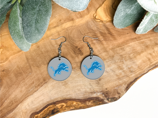 Lions Detroit Silver Round Earrings