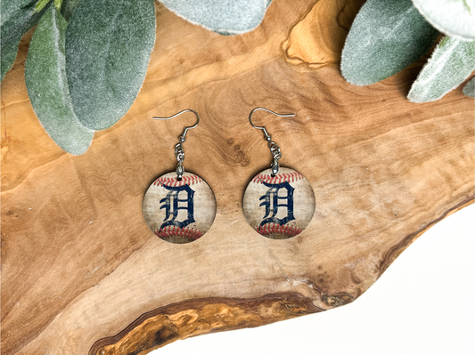 Detroit Baseball Tigers Round Earrings