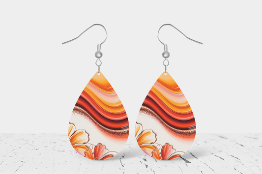 Teardrop Earrings (E87E) - Wavy Peachy Pink Floral